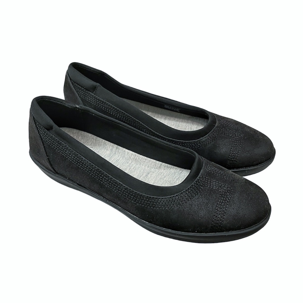 Clarks Cloudstepper Ayla Low Black Nubuck Slip On Ballet Flats